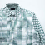 BURBERRY 90s Japan Made Round Collar Shirt M Green/White Checked One-Point Logo Round Neck
