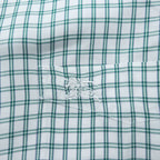 BURBERRY 90s Japan Made Round Collar Shirt M Green/White Checked One-Point Logo Round Neck