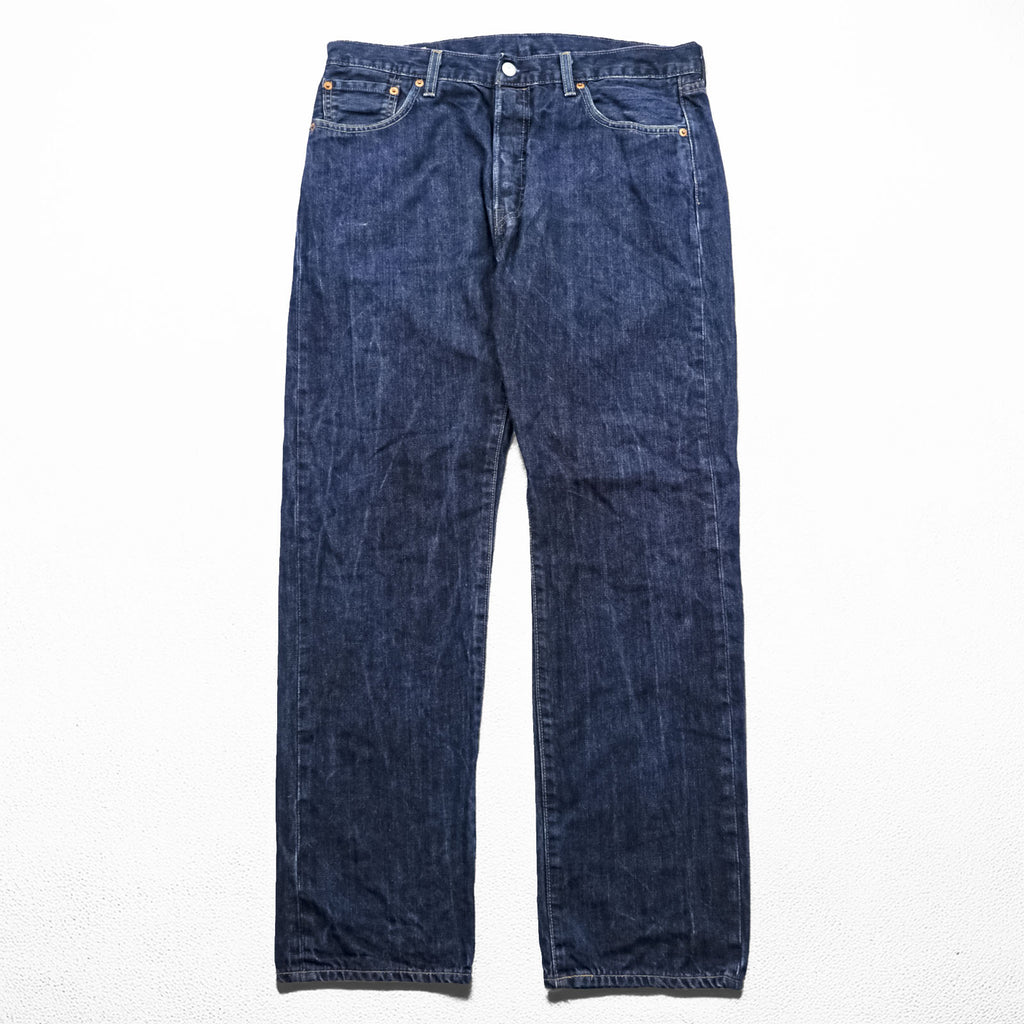 Levi Strauss 501 Big E Denim Pants Jeans, Size L, Dark Blue, Leather Patch, Button Fly, 00501-0162
