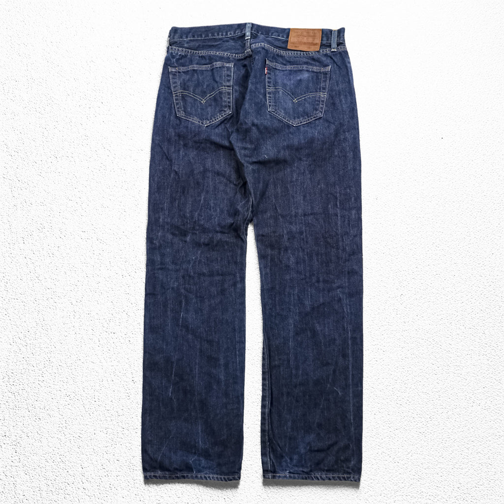 Levi Strauss 501 Big E Denim Pants Jeans, Size L, Dark Blue, Leather Patch, Button Fly, 00501-0162