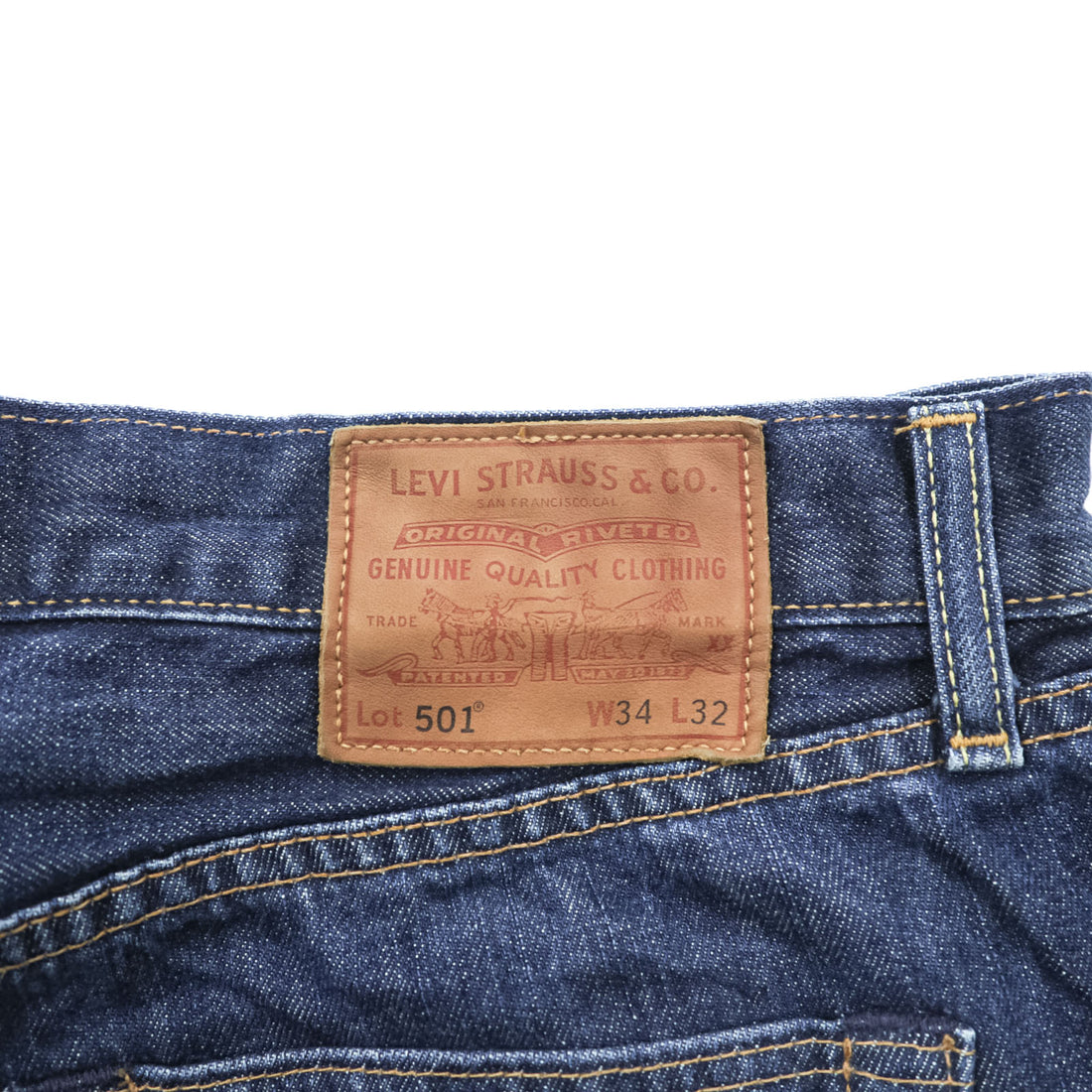 Levi Strauss 501 Big E Denim Pants Jeans, Size L, Dark Blue, Leather Patch, Button Fly, 00501-0162