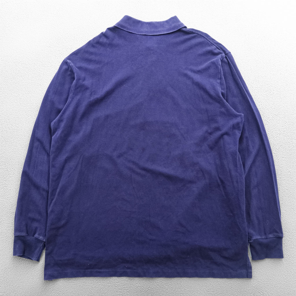 Polo Ralph Lauren 90年代 長袖ポロシャツ ラガーシャツ 2XL ネイビー 鹿の子 スモールポニー刺繍