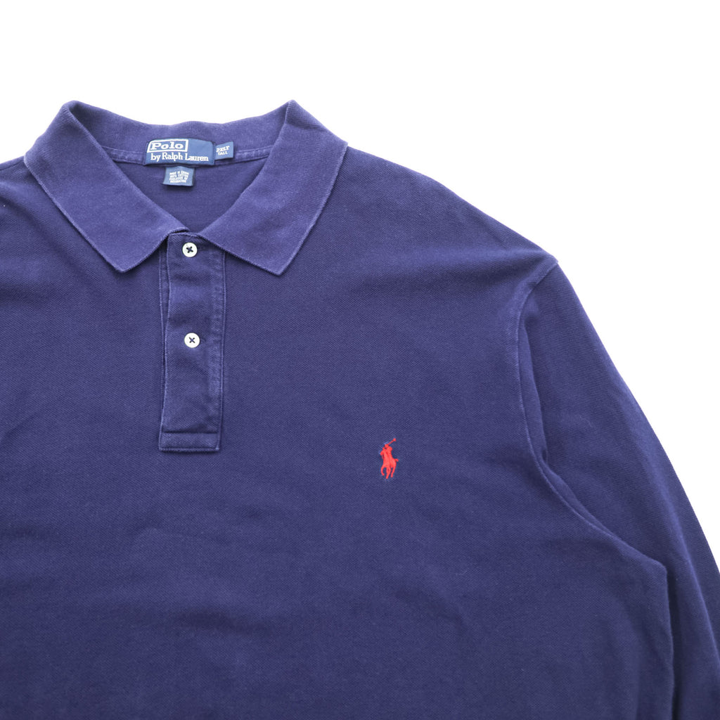 Polo Ralph Lauren 90年代 長袖ポロシャツ ラガーシャツ 2XL ネイビー 鹿の子 スモールポニー刺繍