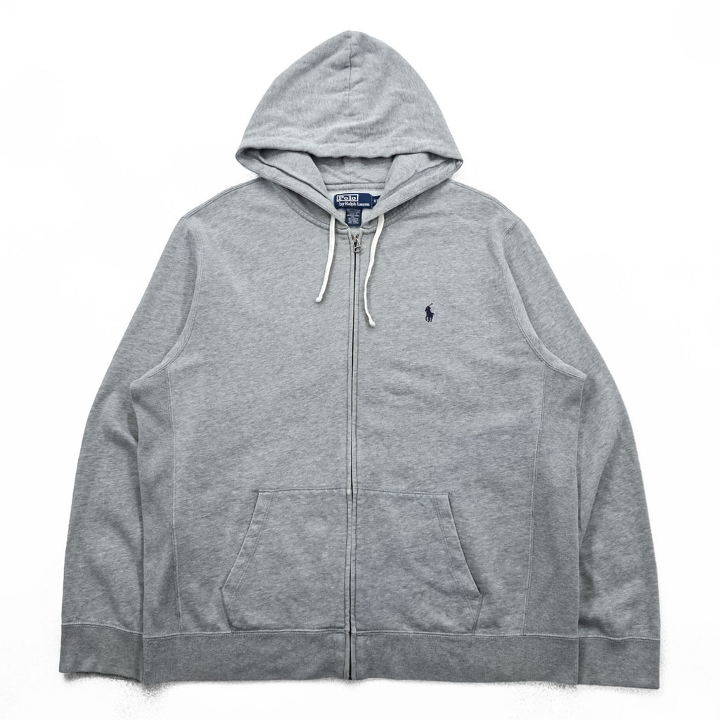 Polo Ralph Lauren 90s Reverse Weave Zip Up Hoodie XL~ Gray with Small Pony Embroidery