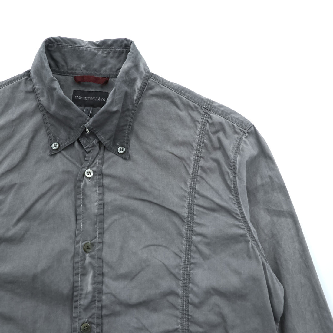 EMPORIO ARMANI Italian-made button-down shirt, size M, gray, vintage finish.