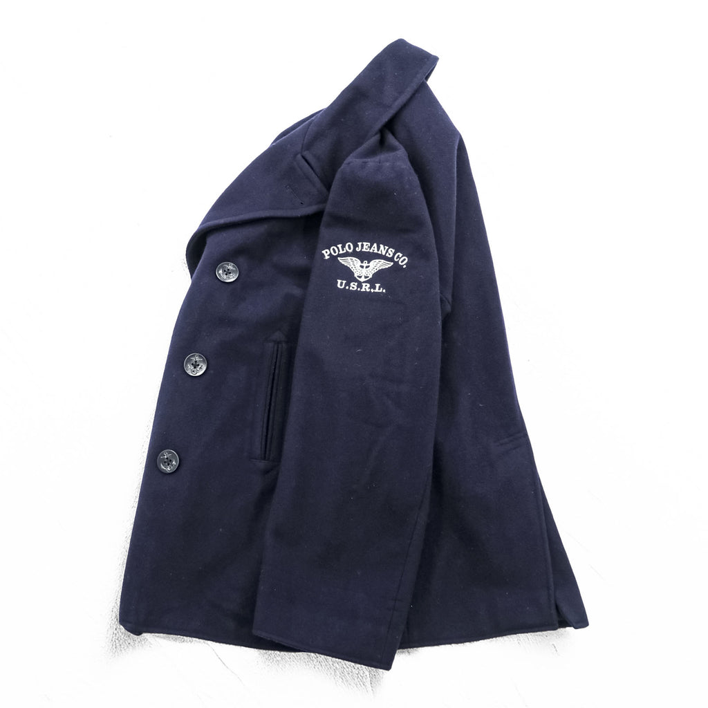Polo Ralph Lauren 90s Pea Coat XL Navy Melton Wool POLO JEANS CO. RALPH LAUREN