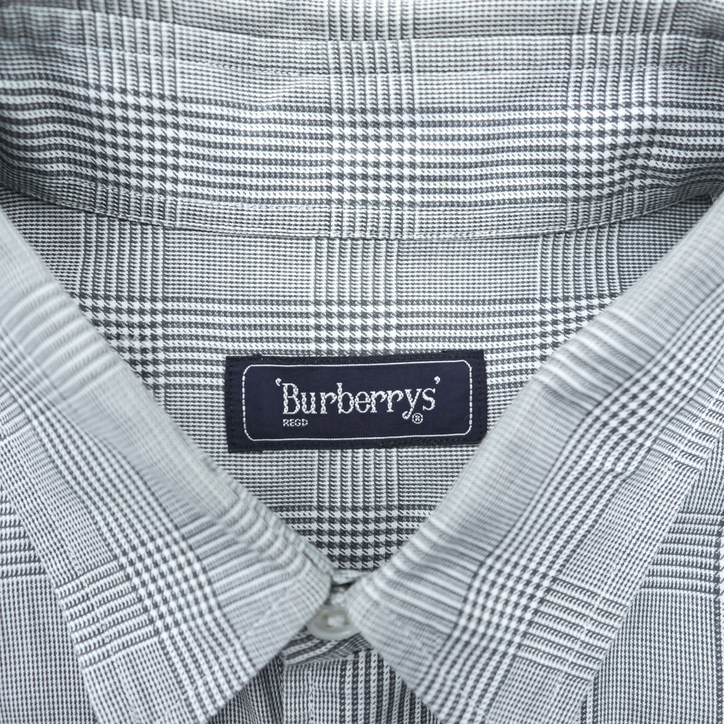 BURBERRY 90s Made in Japan Vintage Glen Plaid Long Sleeve Shirt M Gray Chest Pocket Embroidered One-point Logo