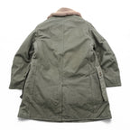 1940s Swedish Army Vintage Shearling Coat M1909 Pilot Coat L Khaki Boa Liner Cotton Canvas Military