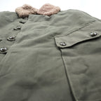 1940s Swedish Army Vintage Shearling Coat M1909 Pilot Coat L Khaki Boa Liner Cotton Canvas Military