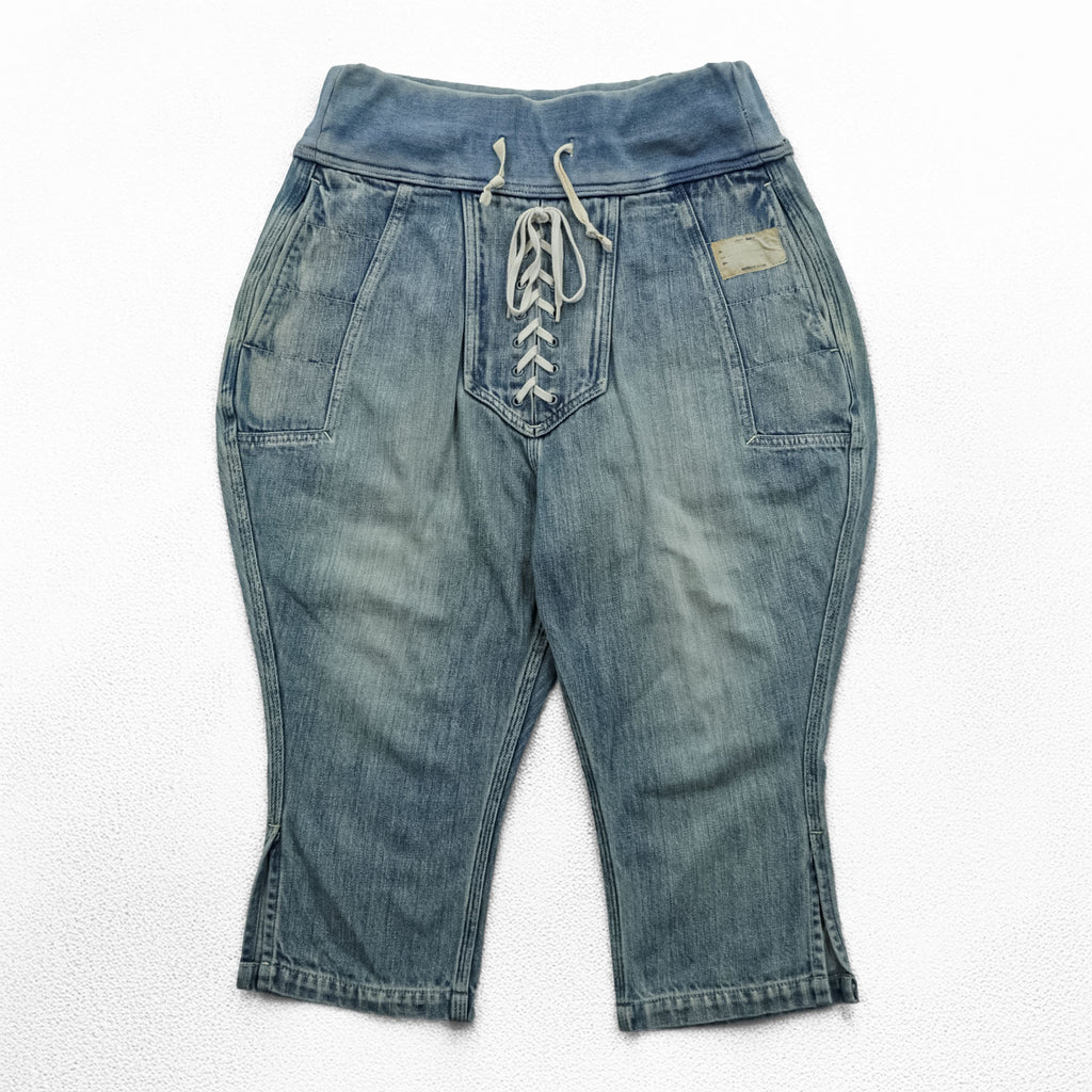 KAPITAL 日本製 サルエル ヌーベルショートパンツ S インディゴ ブルー デニム ヴィンテージ加工 ハーフ