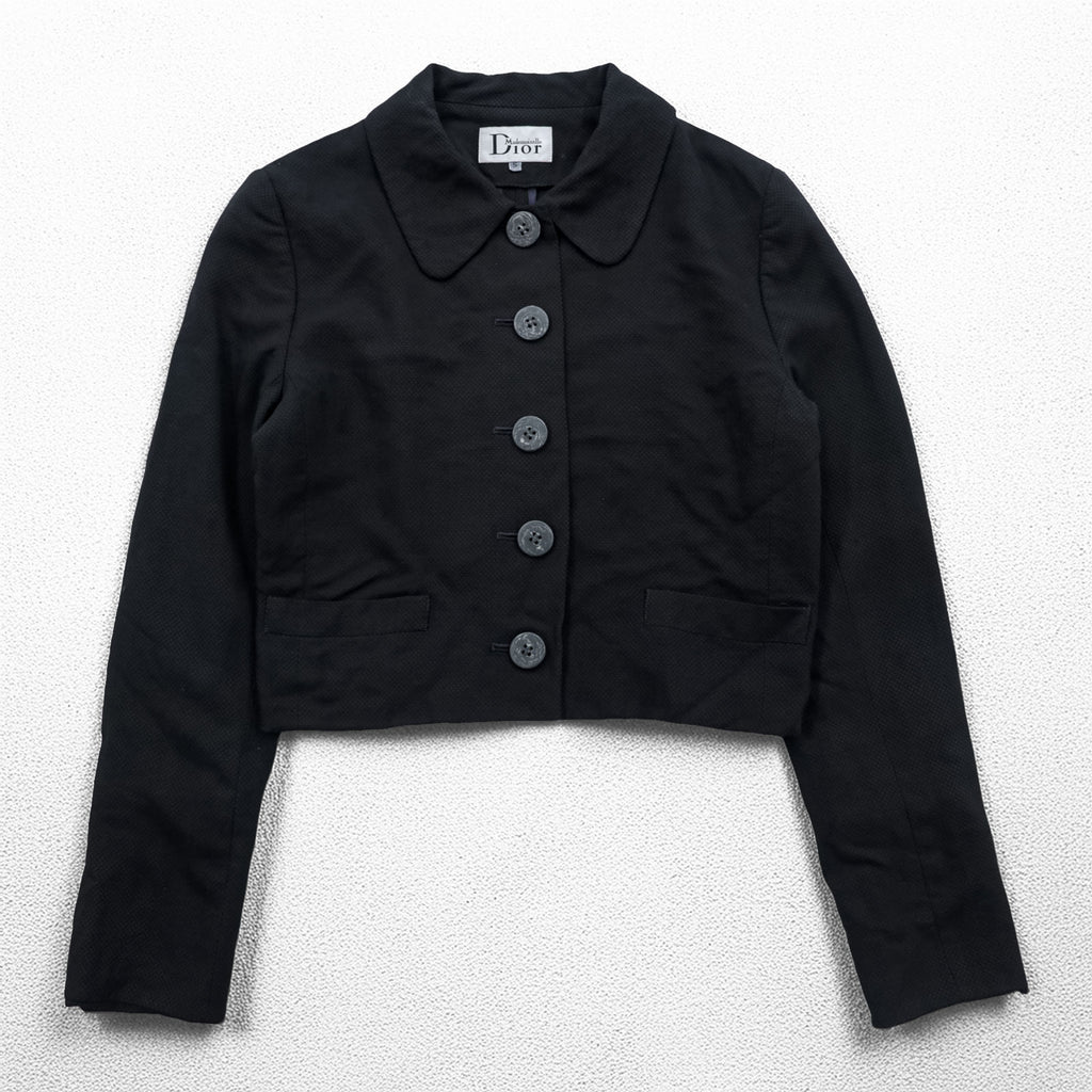 Mademoiselle Dior Cropped Jacket Black Rounded Collar 5 Button Wool Silk Short Women