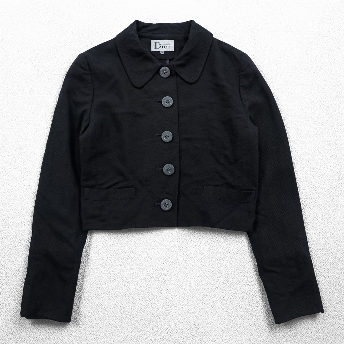 Christian Dior 90年代 ヴィンテージ 日本製 Mademoiselle 丸襟 クロップドジャケット ボレロ S ブラック 短丈 マドモアゼルディオール