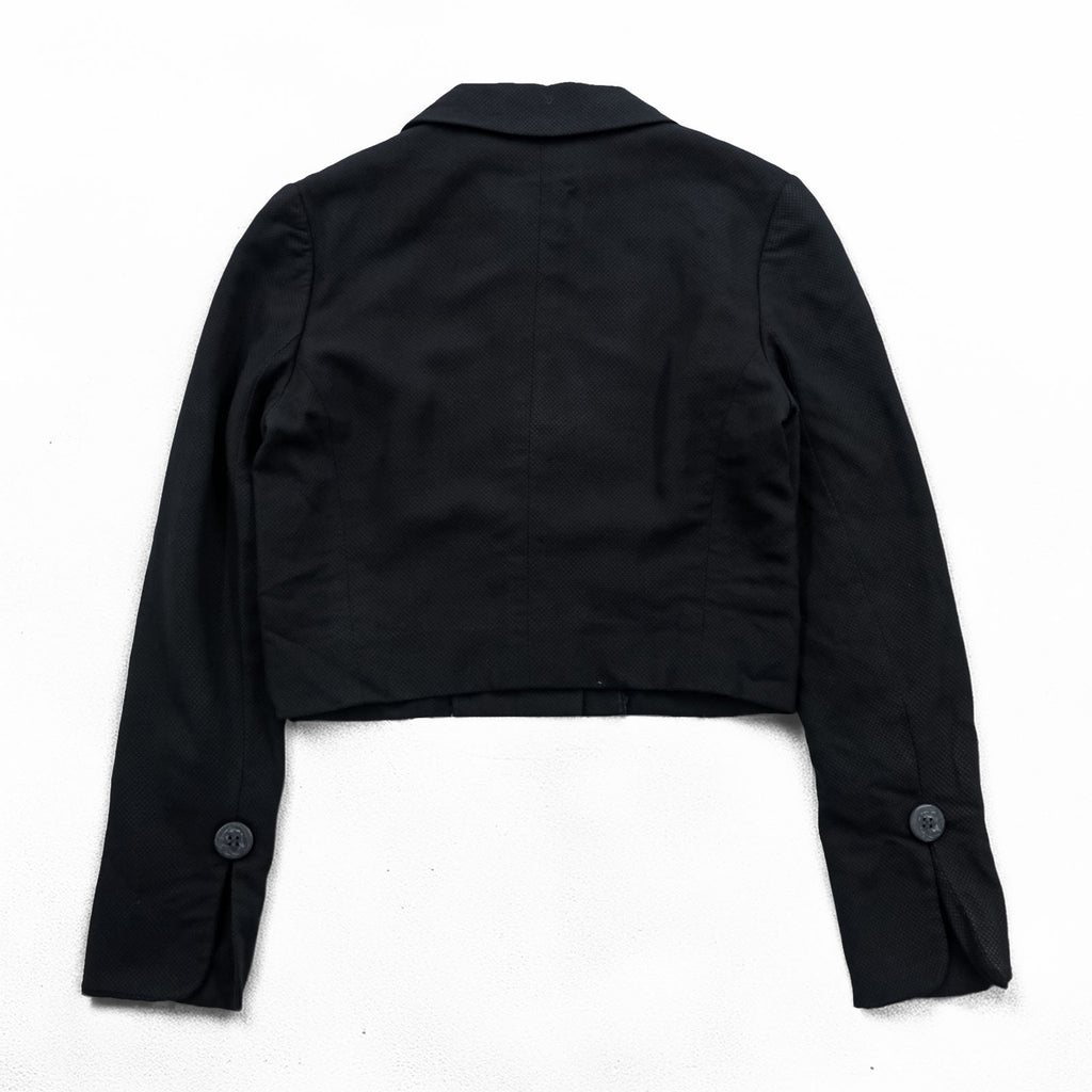 Mademoiselle Dior Cropped Jacket Black Rounded Collar 5 Button Wool Silk Short Women
