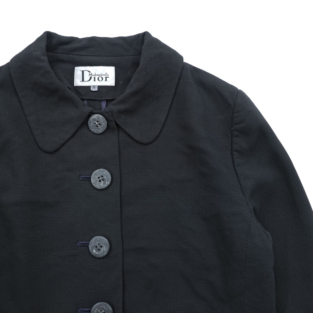 Mademoiselle Dior Cropped Jacket Black Rounded Collar 5 Button Wool Silk Short Women