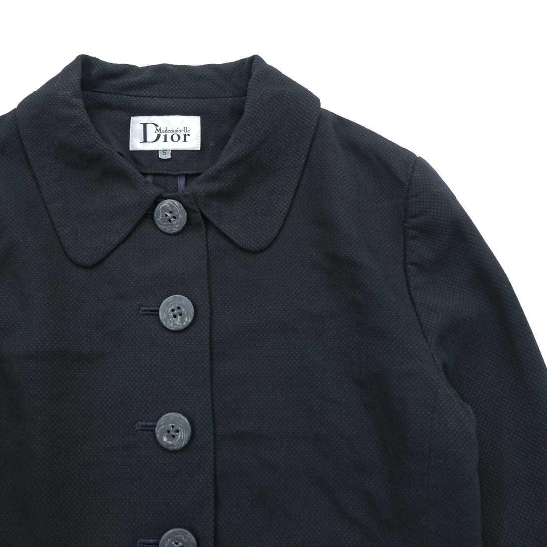 Mademoiselle Dior Cropped Jacket Black Rounded Collar 5 Button Wool Silk Short Women