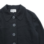 Mademoiselle Dior Cropped Jacket Black Rounded Collar 5 Button Wool Silk Short Women
