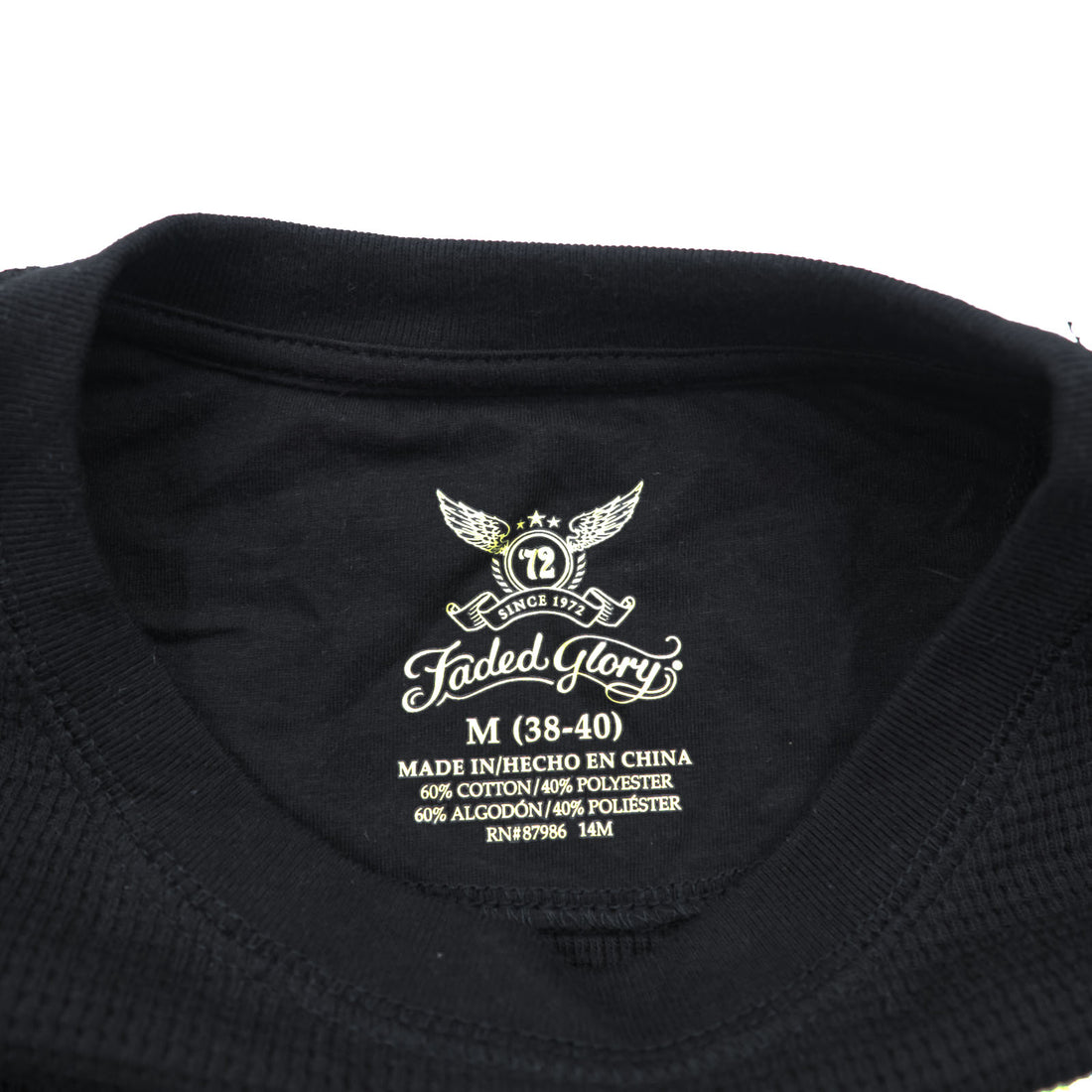 Faded Glory サーマル ロングスリーブ Tシャツ M ブラック ワッフル コットン 長袖 ロンT 未使用品
