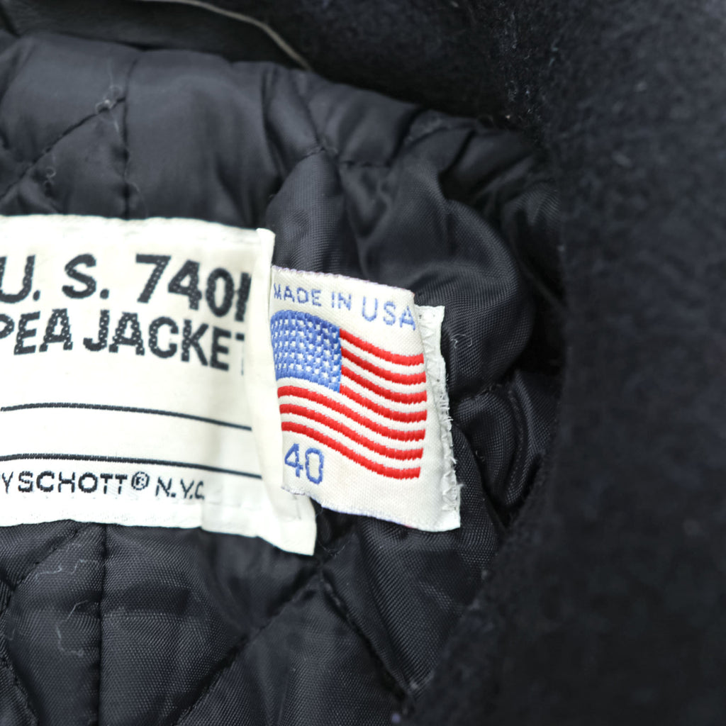 Schott USA製 ピーコート U.S.740N PEA JACKET メルトン ウール L ダークネイビー ミリタリー