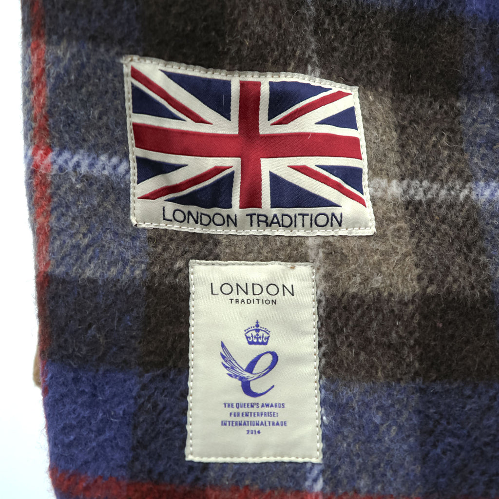 LONDON TRADITION 英国製 ダッフルコート メルトン ウール XL キャメル ブラウン 裏地チェック イギリス製