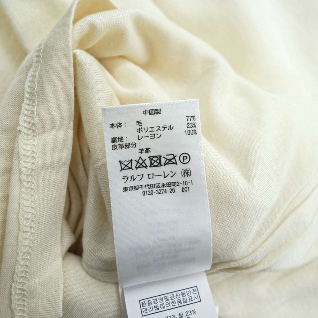 Polo Ralph Lauren フレンチスリーブ ラムレザー 切替 ワンピース M ホワイト ドレス 211633521001