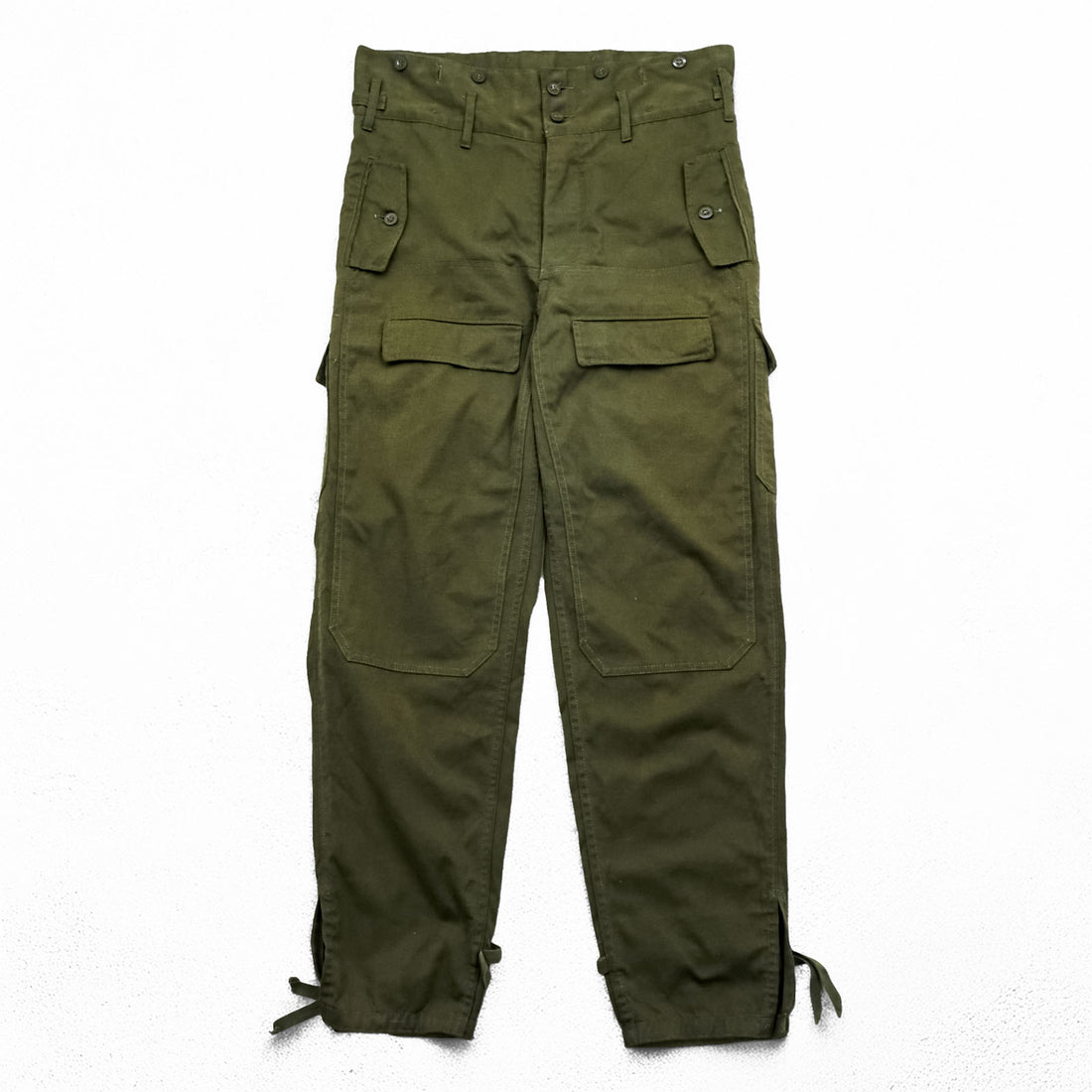 Vintage 1980s Czech Army M-85 Double Knee Front Field Cargo Pants M Khaki with Suspender Buttons