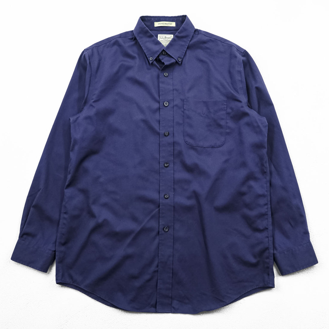 L.L.Bean ボタンダウンシャツ 長袖シャツ M ネイビー 胸ポケット WRINKLE RESISTANT 形態安定 264077