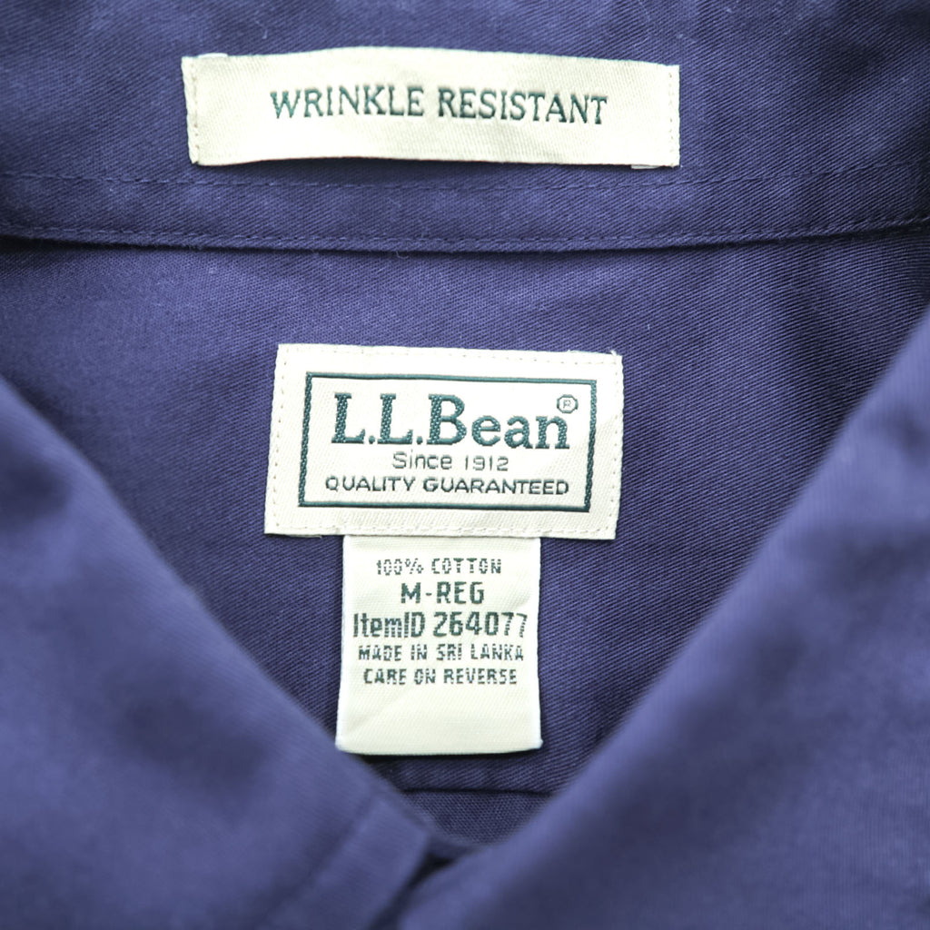 L.L.Bean ボタンダウンシャツ 長袖シャツ M ネイビー 胸ポケット WRINKLE RESISTANT 形態安定 264077