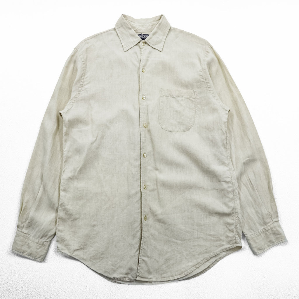 LANDS' END 90年代 ヴィンテージ リネンシャツ 長袖シャツ M ベージュ 麻100% 胸ポケット