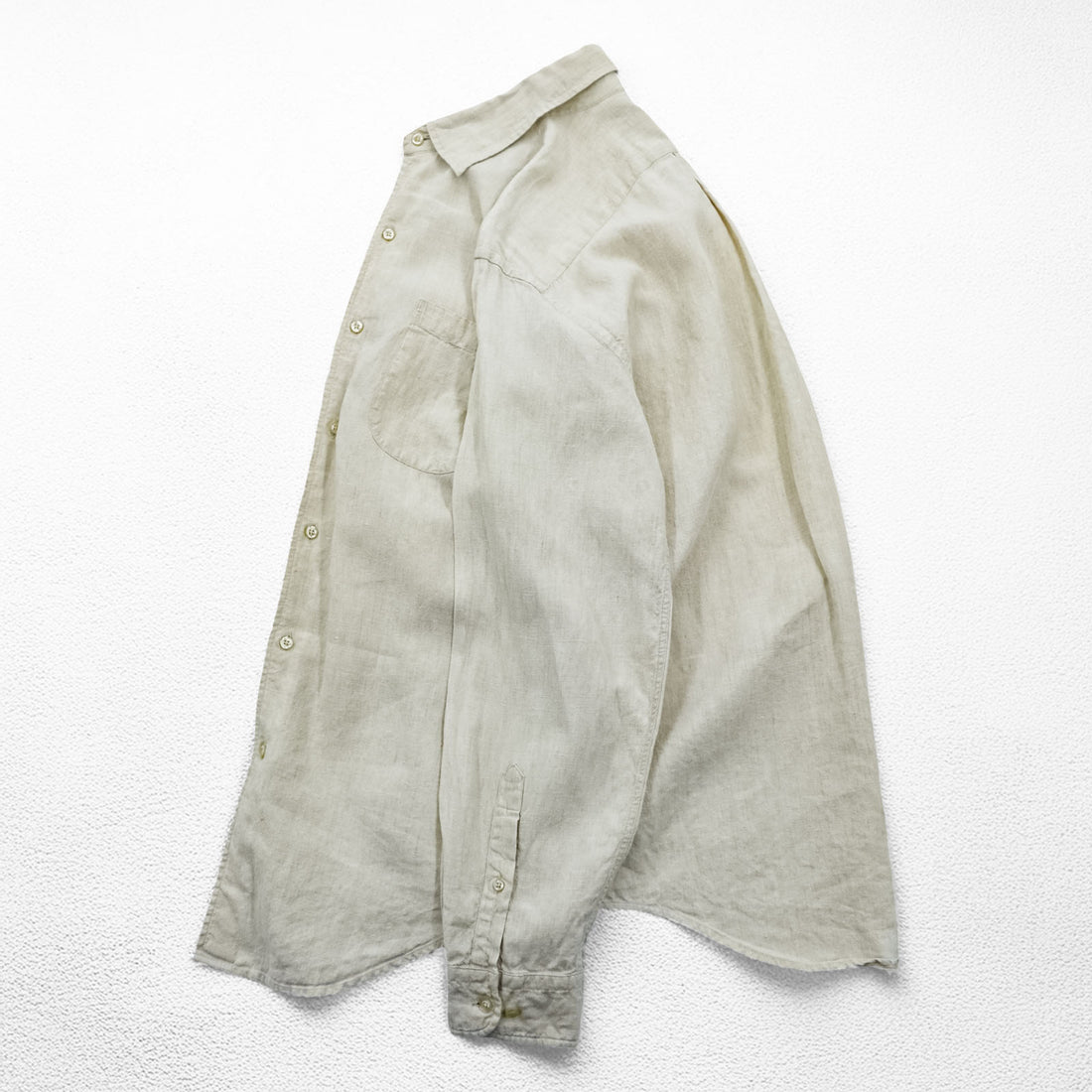 LANDS' END 90年代 ヴィンテージ リネンシャツ 長袖シャツ M ベージュ 麻100% 胸ポケット