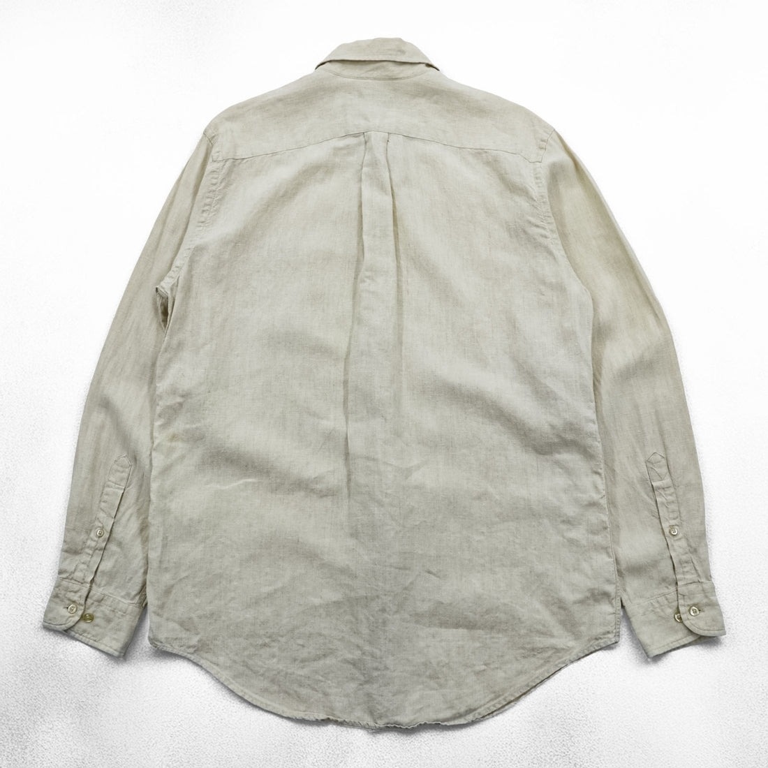 LANDS' END 90年代 ヴィンテージ リネンシャツ 長袖シャツ M ベージュ 麻100% 胸ポケット