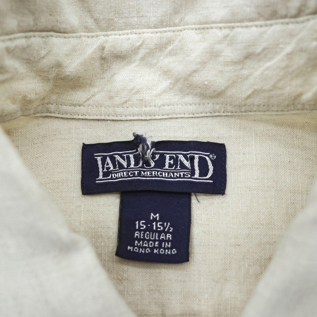 LANDS' END 90年代 ヴィンテージ リネンシャツ 長袖シャツ M ベージュ 麻100% 胸ポケット