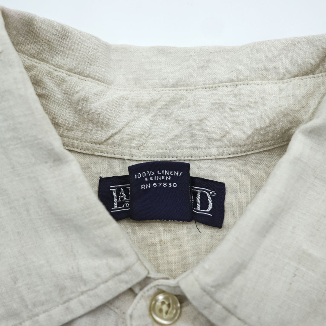LANDS' END 90年代 ヴィンテージ リネンシャツ 長袖シャツ M ベージュ 麻100% 胸ポケット