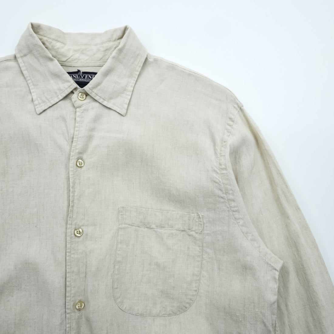 LANDS' END 90年代 ヴィンテージ リネンシャツ 長袖シャツ M ベージュ 麻100% 胸ポケット