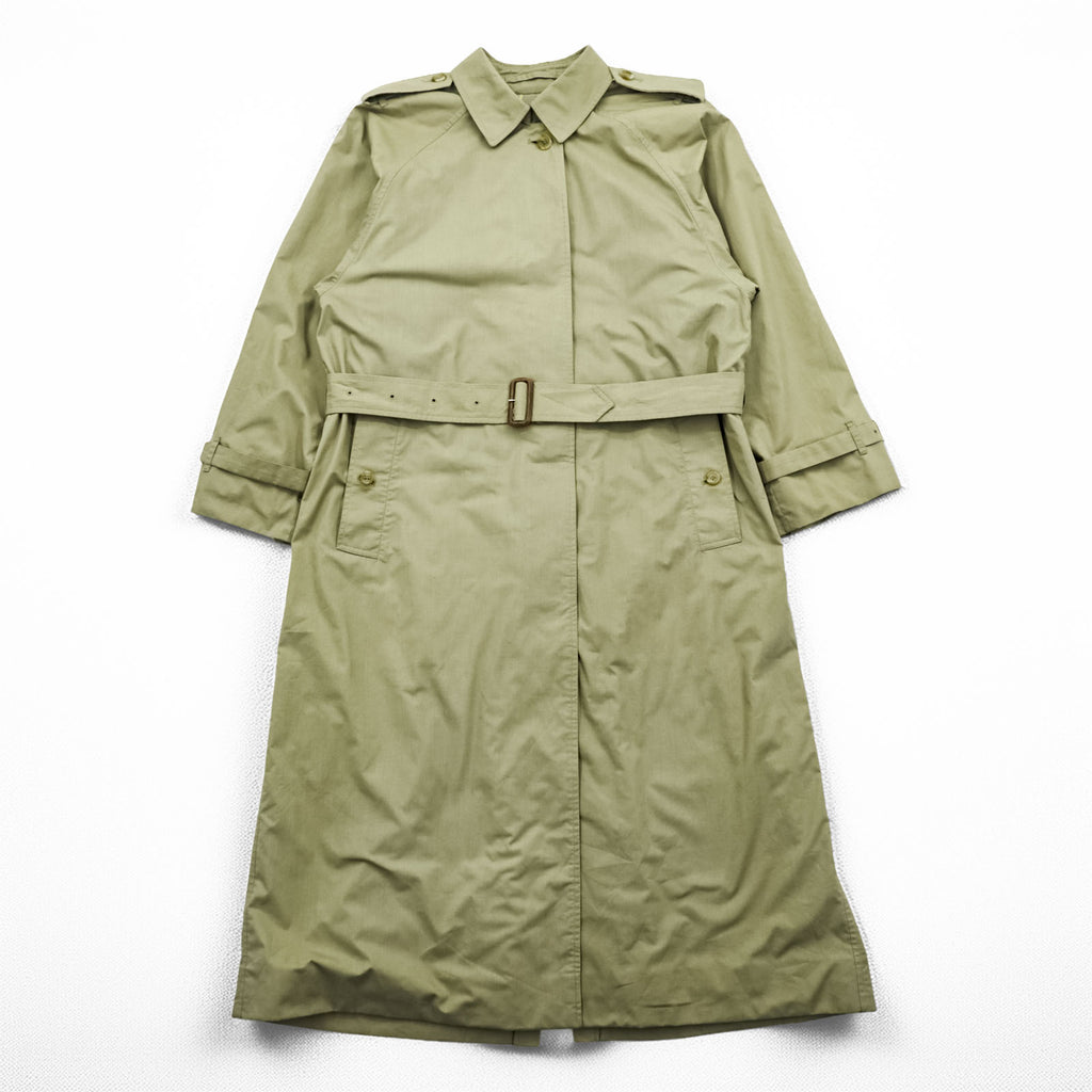 Vintage Burberrys Made in England Belted Long Trench Coat Khaki Beige Check Lined Womens