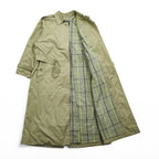 Vintage Burberrys Made in England Belted Long Trench Coat Khaki Beige Check Lined Womens