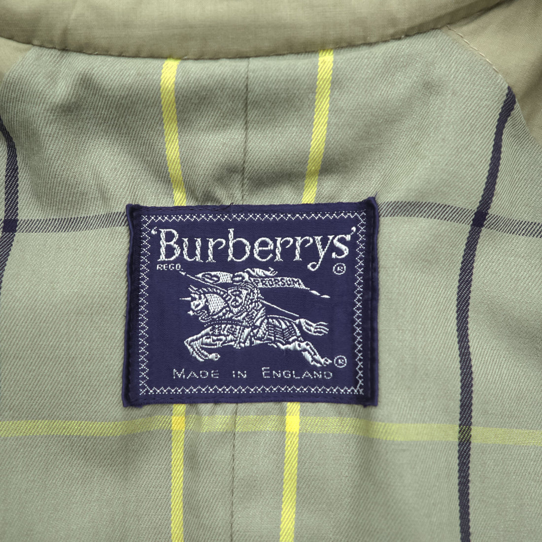 Vintage Burberrys Made in England Belted Long Trench Coat Khaki Beige Check Lined Womens