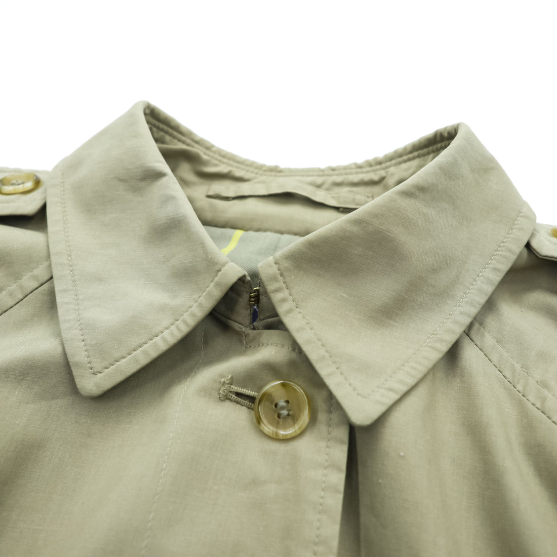 Vintage Burberrys Made in England Belted Long Trench Coat Khaki Beige Check Lined Womens
