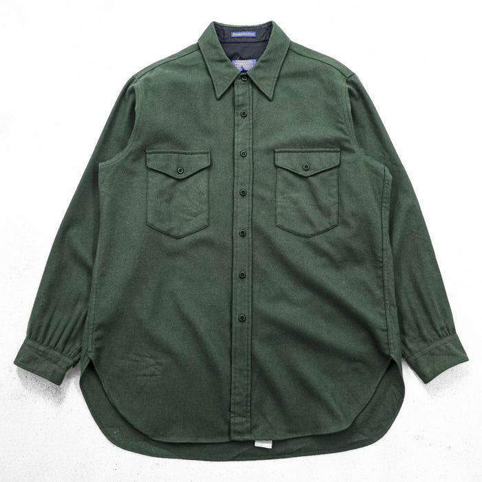 Vintage 1970s Pendleton Outdoorsman Solid Green Wool Shirt USA Made XL