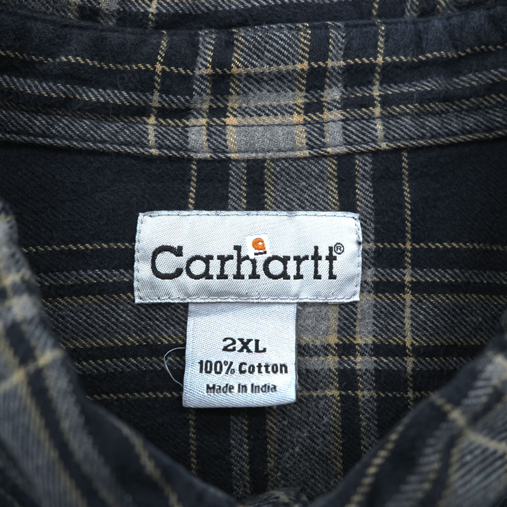 carhartt フランネル ボタンダウンシャツ 2XL チェック グレー ブラック 胸ポケット ビッグサイズ S199