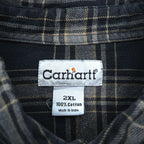 carhartt フランネル ボタンダウンシャツ 2XL チェック グレー ブラック 胸ポケット ビッグサイズ S199