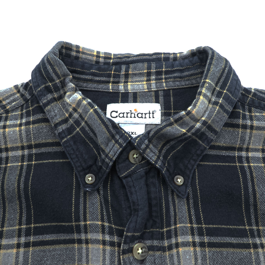 carhartt フランネル ボタンダウンシャツ 2XL チェック グレー ブラック 胸ポケット ビッグサイズ S199