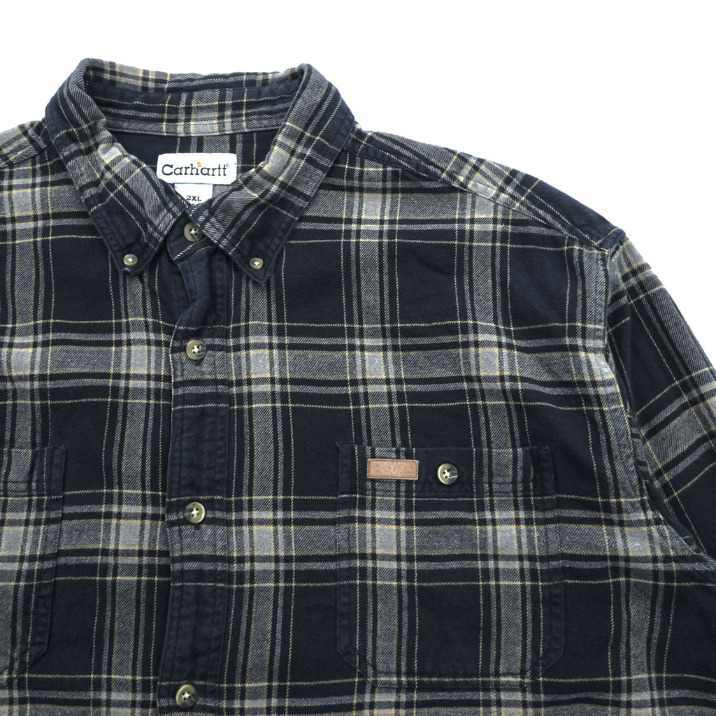 carhartt フランネル ボタンダウンシャツ 2XL チェック グレー ブラック 胸ポケット ビッグサイズ S199