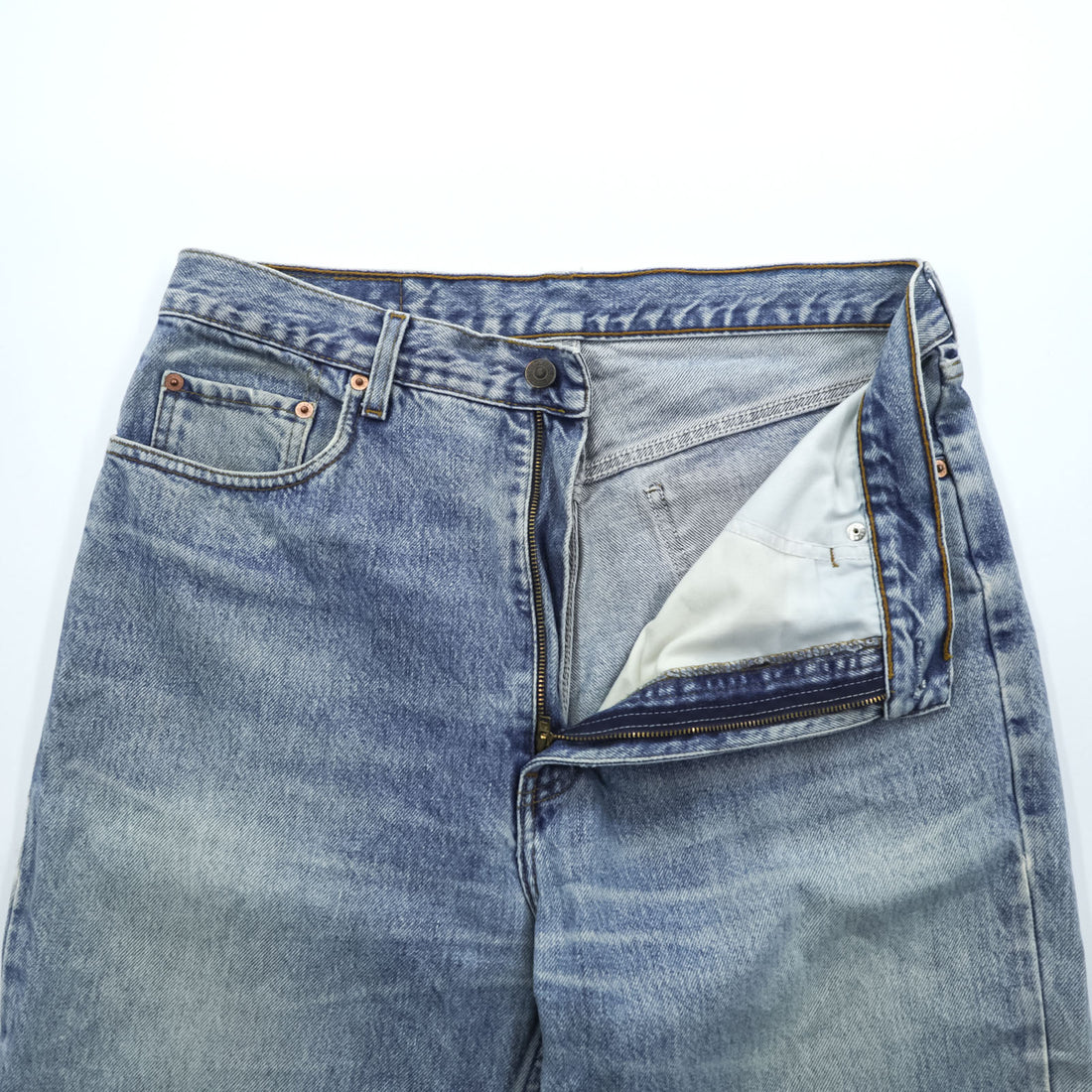 Vintage 90s Levi’s 881 0216 Orange Tab Light Blue Tapered Jeans High Rise W36 L32 1995