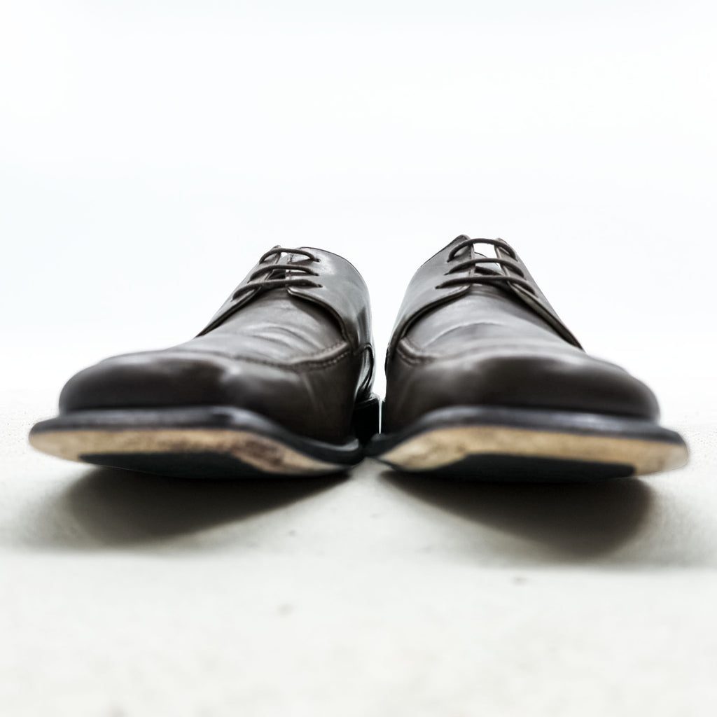 Kenneth Cole New York Brown Leather Square Toe Apron Toe Derby Shoes 3 Eyelet 9M Leather Sole