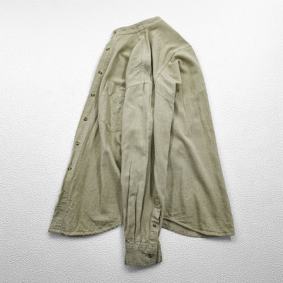 ROBERT STOCK 90年代 ヴィンテージ リネン バンドカラーシャツ L ベージュ 胸ポケット ビッグサイズ