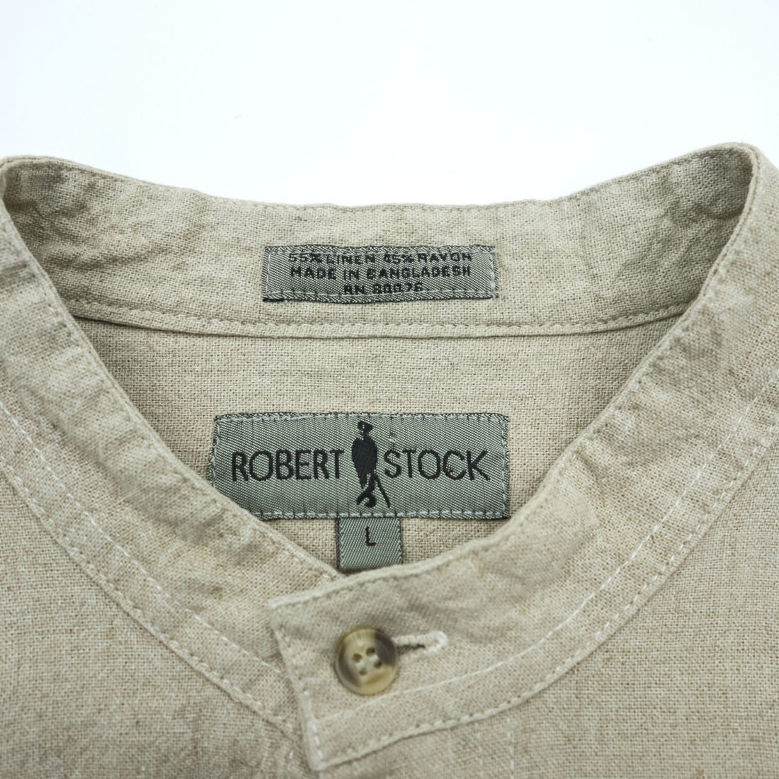 ROBERT STOCK 90年代 ヴィンテージ リネン バンドカラーシャツ L ベージュ 胸ポケット ビッグサイズ