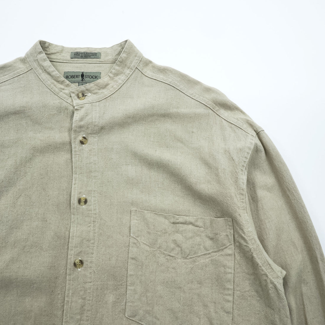 ROBERT STOCK 90年代 ヴィンテージ リネン バンドカラーシャツ L ベージュ 胸ポケット ビッグサイズ
