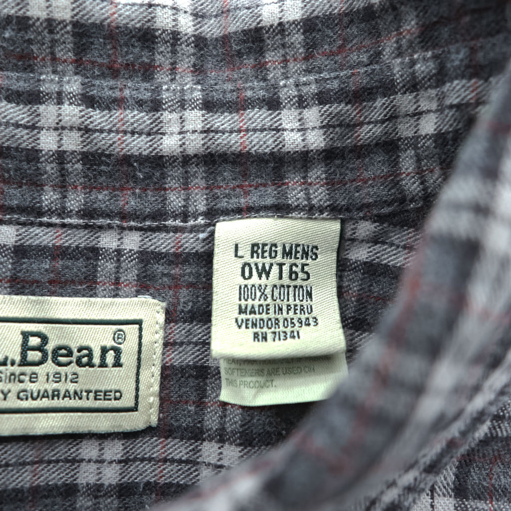 L.L.Bean 90年代 チェック フランネルシャツ 長袖シャツ L グレー ボタンダウン 胸ポケット 0WT65