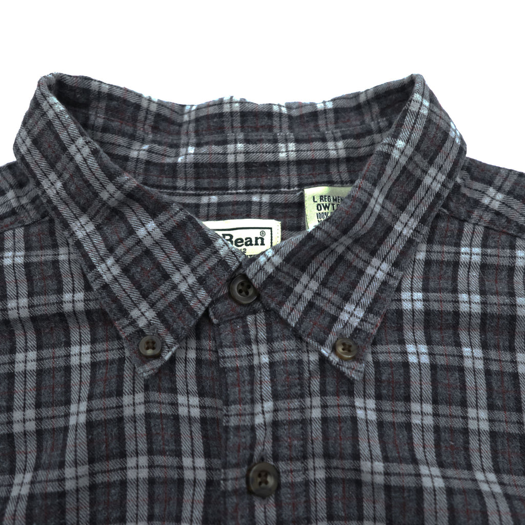 L.L.Bean 90年代 チェック フランネルシャツ 長袖シャツ L グレー ボタンダウン 胸ポケット 0WT65