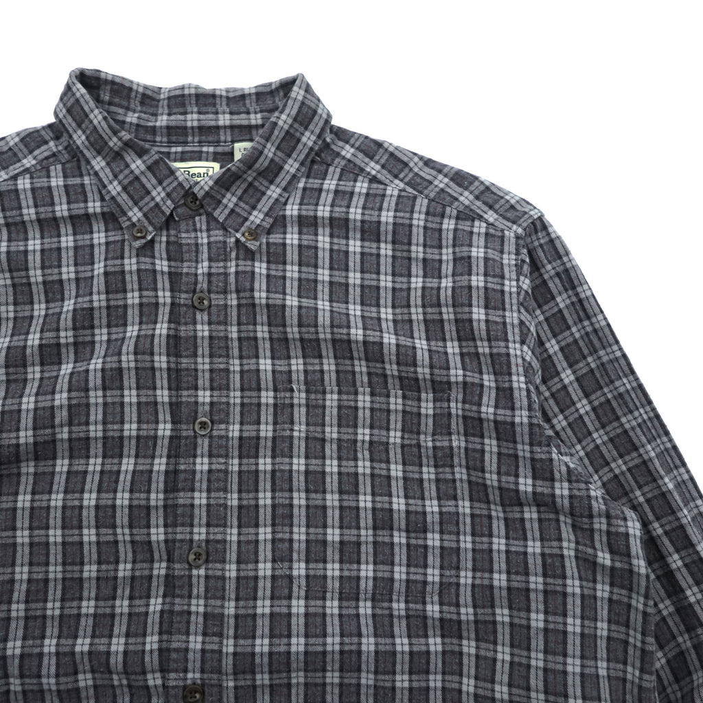 L.L.Bean 90年代 チェック フランネルシャツ 長袖シャツ L グレー ボタンダウン 胸ポケット 0WT65